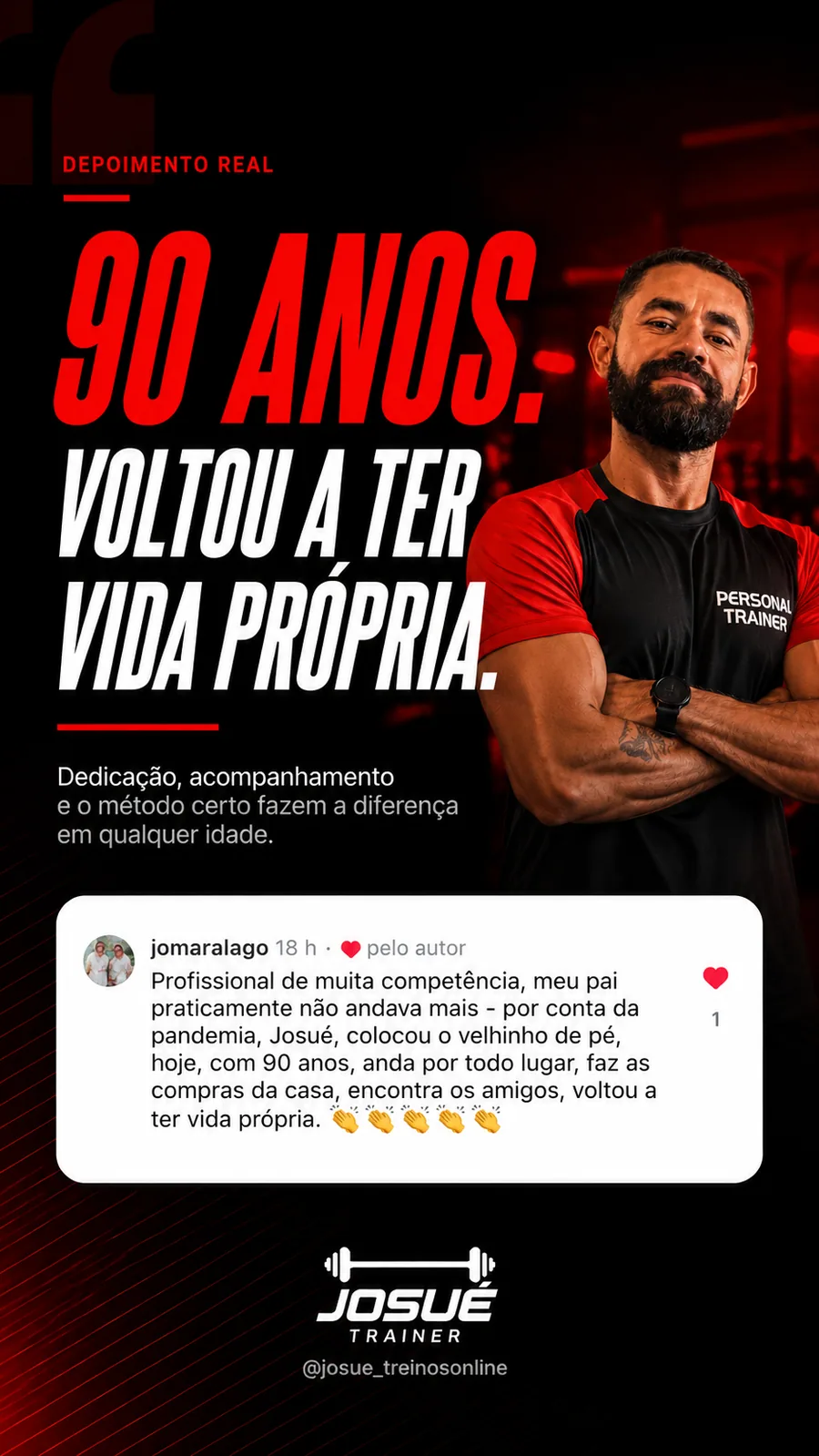 Depoimento sobre aluno idoso que evoluiu com o treinamento